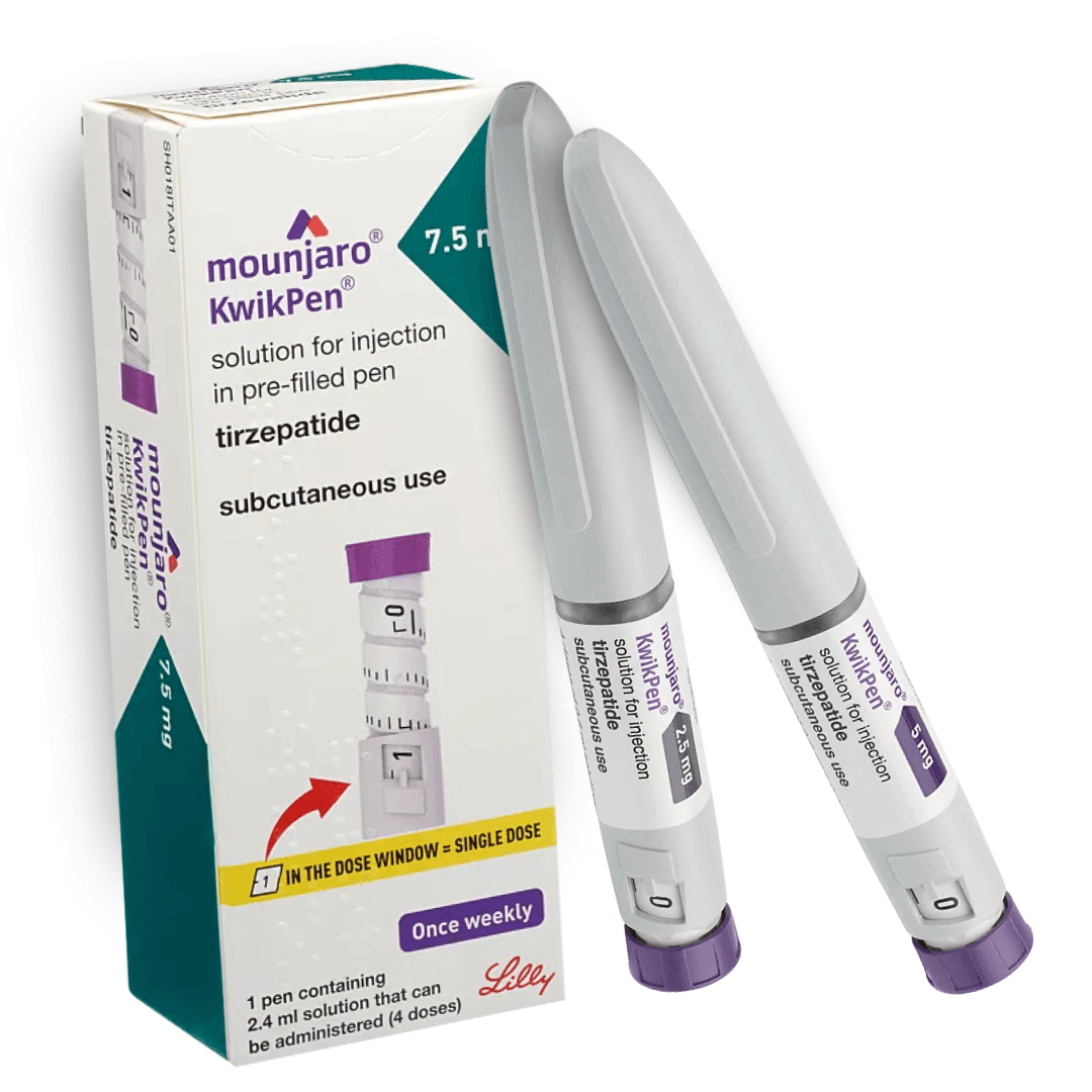 Mounjaro 7.5mg pack containing 2 tirzepatide injection pens